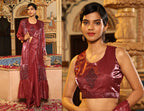 Maroon Tom Silk Plain Ready To Wear Saree With Stitched Blouse - Satiksha | Grocsy