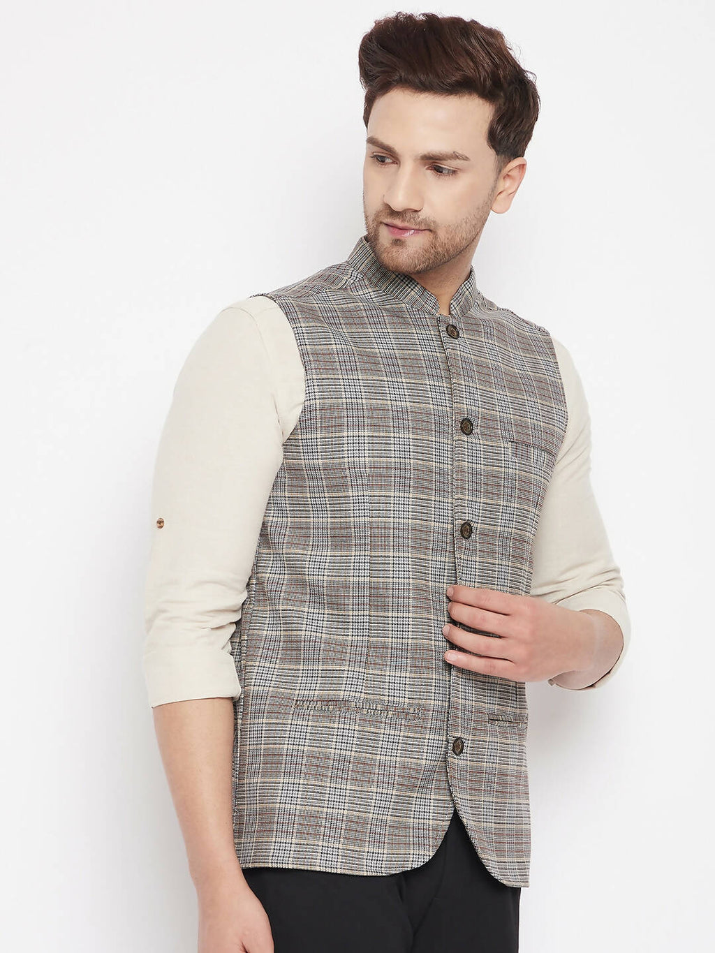 Even Apparels Brown Merino Men Woven Nehru Jacket PW729 | Grocsy