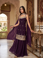 Teeya Creation Elegant Purple Ethnic Suit Set With Dupatta | Grocsy