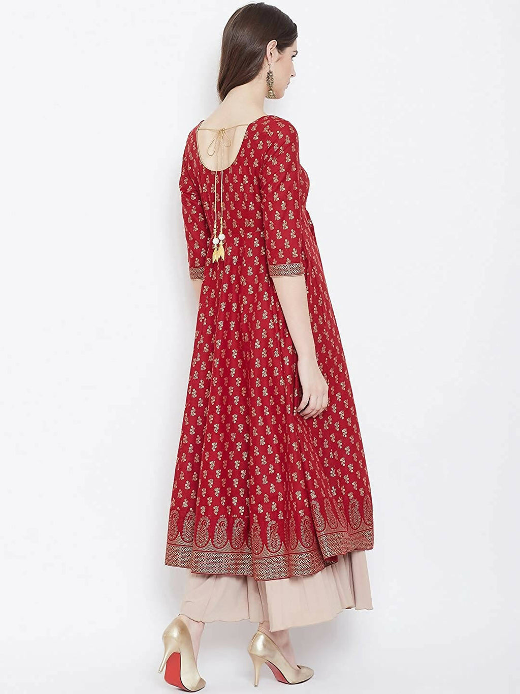 Cheera Embellished Daily Wear Cotton Blend Kurta - Red | Grocsy