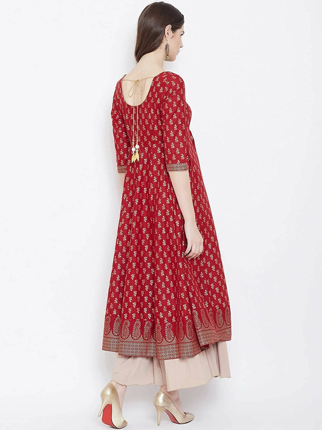 Cheera Embellished Daily Wear Cotton Blend Kurta - Red | Grocsy