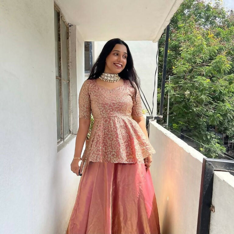 Teeya Creation Peach Color Crunchy Silk Embroidery Work Festiwal Wear Salwar Suit | Grocsy
