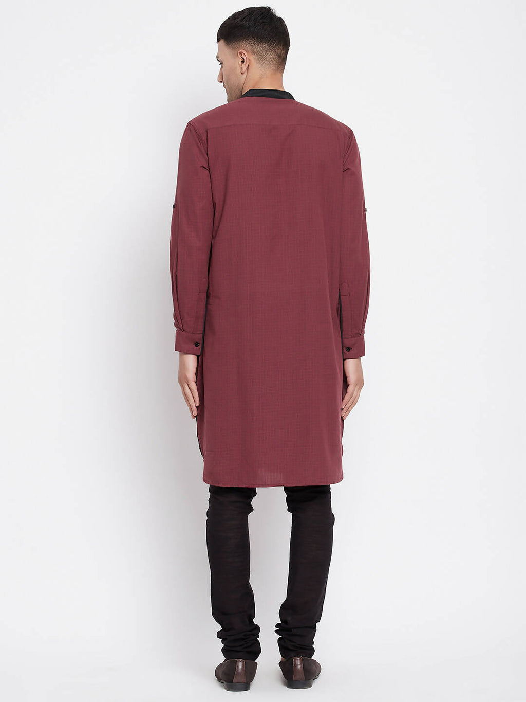 Even Apparels Maroon Pure Cotton Men's Kurta With Contrast Collar And Placket | Grocsy