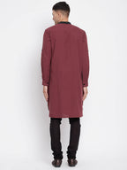 Even Apparels Maroon Pure Cotton Men's Kurta With Contrast Collar And Placket | Grocsy
