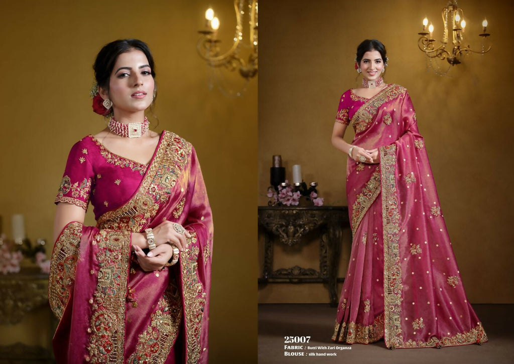 Rani Zari Organza Silk Pure Khatli work Designer Saree With Blouse. - Rajasvi | Grocsy