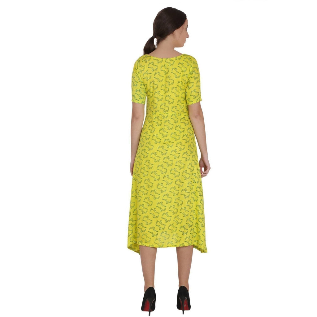 Kanoor Women's Yellow Rayon A-line kurti | Grocsy