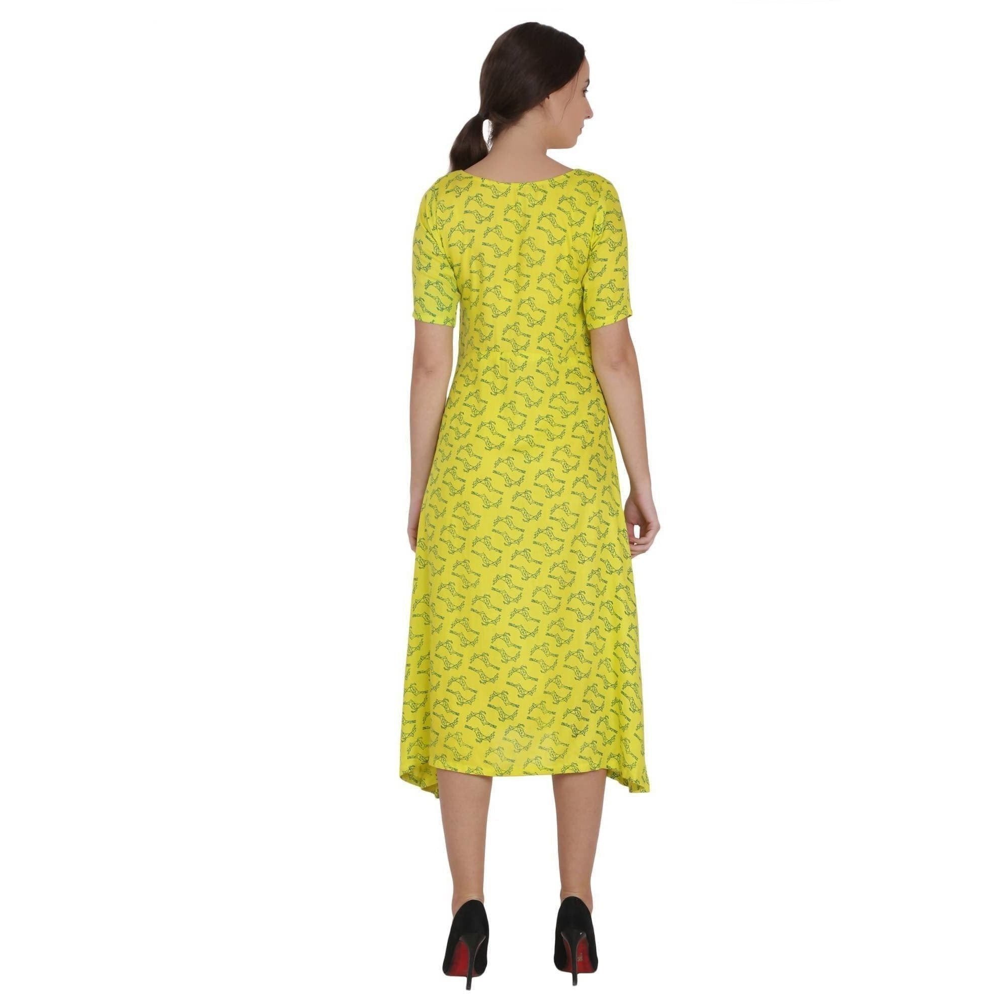 Kanoor Women's Yellow Rayon A-line kurti | Grocsy