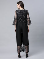 Ahalyaa Womens Crepe & Net Black Printed Jumpsuit | Grocsy
