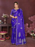 Joban Fashion Deep blue Floral Motifs Banarasi Silk Sarees | Grocsy