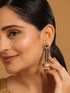 Nuyug 22K Gold-Plated Blue Onyx & Pearl Studded Dome Shaped Jhumkas | Grocsy