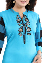 Snehal Creations Rayon Designer Embroidery Blue Tunic | Grocsy