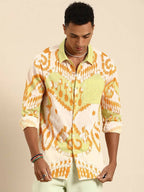 Off White Men Pure Cotton Relaxed Opaque Printed Casual Resort Shirt - Mahotsav | Grocsy