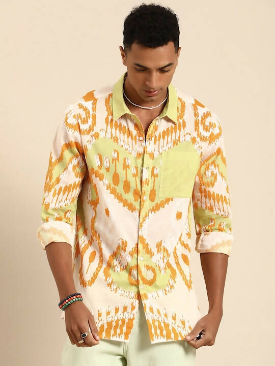 Off White Men Pure Cotton Relaxed Opaque Printed Casual Resort Shirt - Mahotsav | Grocsy