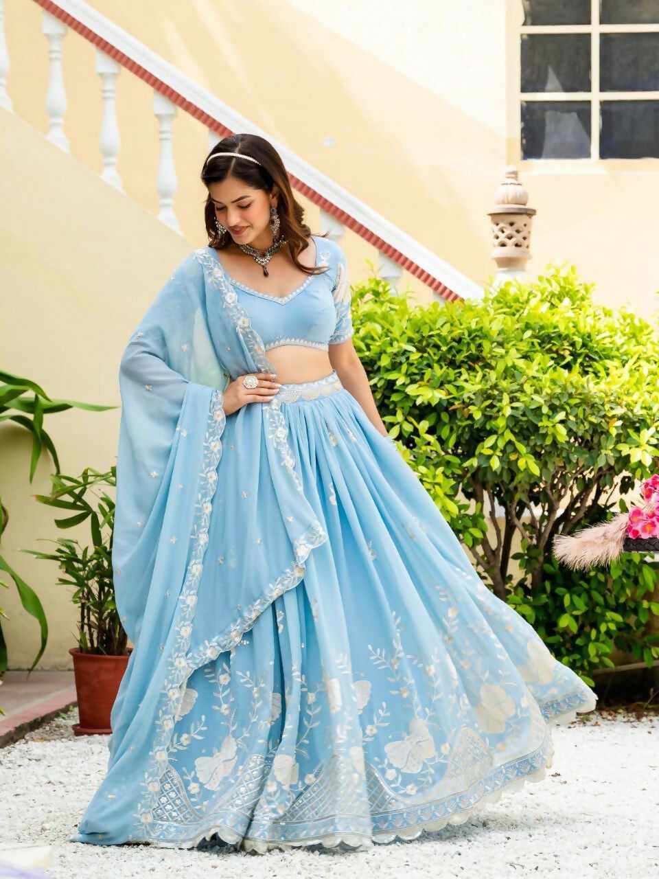 Lehenga Mart Designer Indian Wedding Lehenga Choli-Sky Blue | Grocsy
