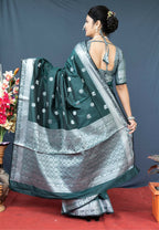 Jyoti Fashion Women's Bottle Green Soft Banarasi Silk Zari Woven Saree with Blouse | Grocsy