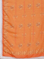 Myshka Women's Orange Cotton Printed 3/4 Sleeve Round Neck Casual Kurta Pant Dupatta Set | Grocsy