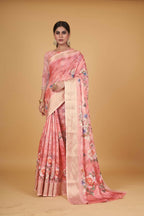 Peach Cotton Silk Digital Printed Saree With Unstitched Blouse Piece - Alisha | Grocsy