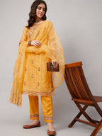 Yellow Organza Embroidered Kurta with Bottom & Dupatta - Salimar | Grocsy