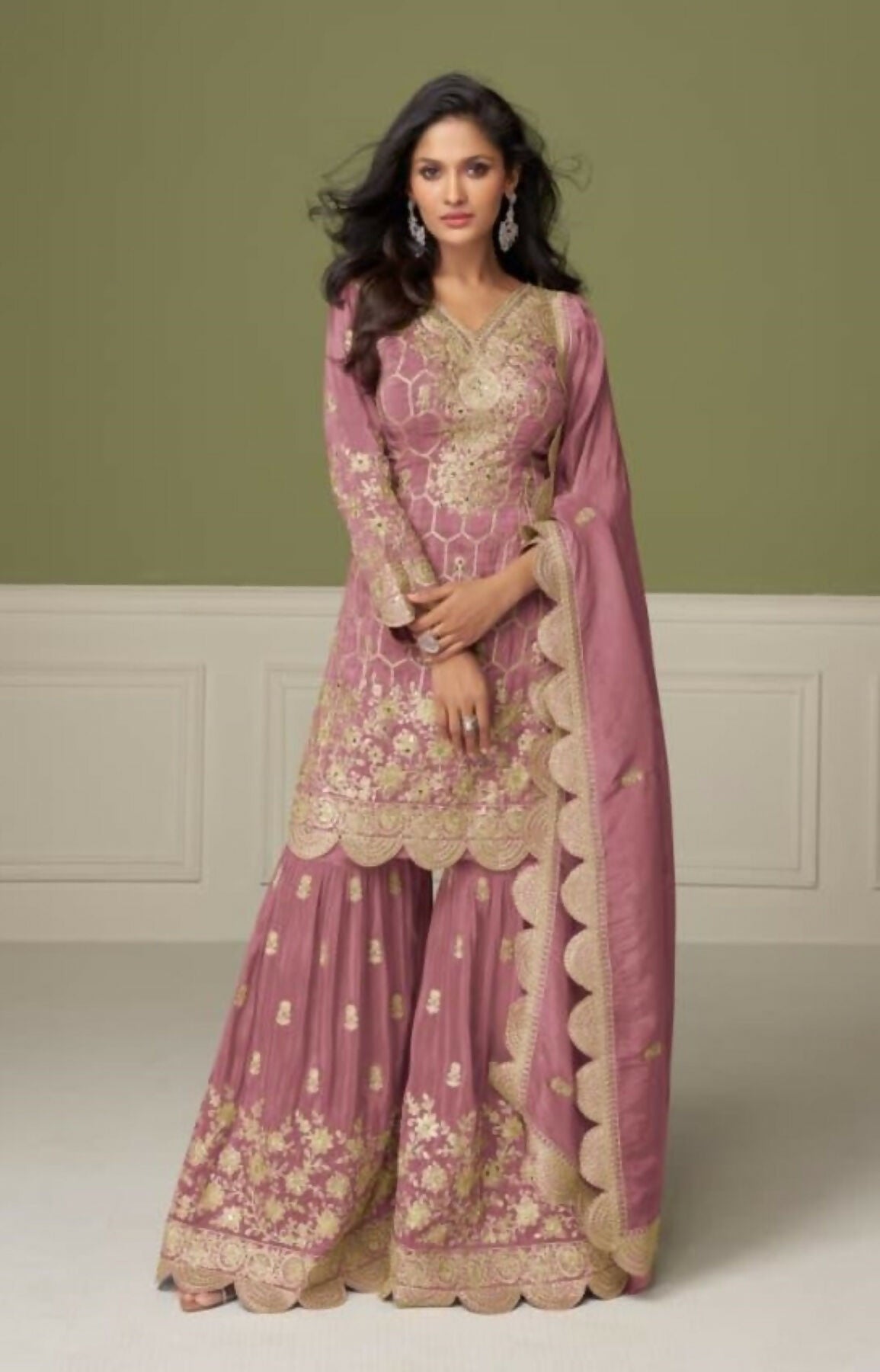 Anaita Peach Real Shimmer Readymade Suit with Embroidery & Real Mirror Work | Grocsy