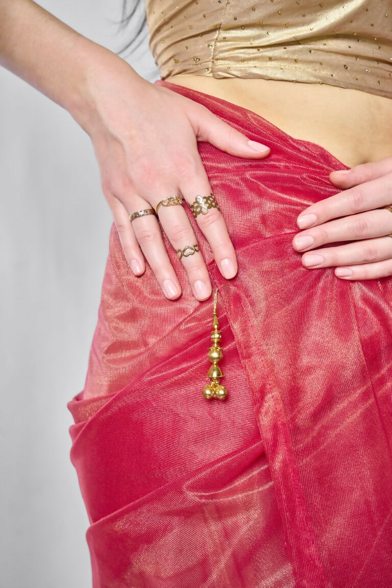 Red Gold Tissue Net Solid & Gold Cotted Saree - Samaa | Grocsy