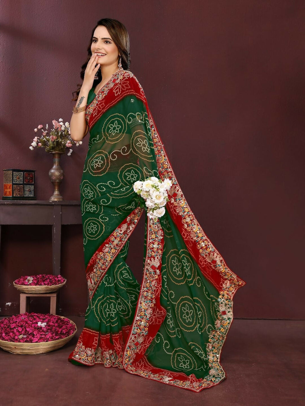 Ai Fashion Green Georgette Digital Print Party Wear Saree | Grocsy