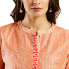 Peach Chinon Digital Printed With Hand Work Kurta - Himanshi | Grocsy