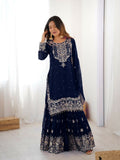 Lehenga Mart Designer Sharara Suit With Kurta, Sharara, Dupatta For Women-Teal | Grocsy