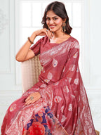 Shree Shyam Fashion Linen Cotton Rust Saree | Grocsy