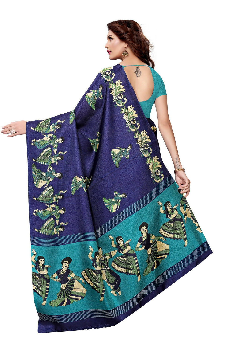 Vamika Navy Blue & Sky Blue Kalamkari With Jhalar Khadi Silk Saree | Grocsy