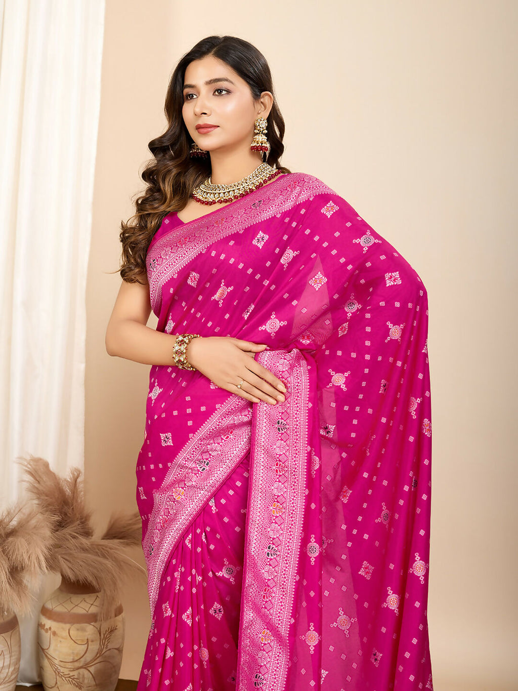 Pink Soft Silk Woven Meenakari Designer Saree - Vedanti | Grocsy