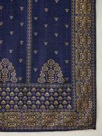 The52 Blue Women's Gorgeous Embroidered Work Vichitra Silk Fabric Flared Kurta Pant and Dupatta Set | Grocsy