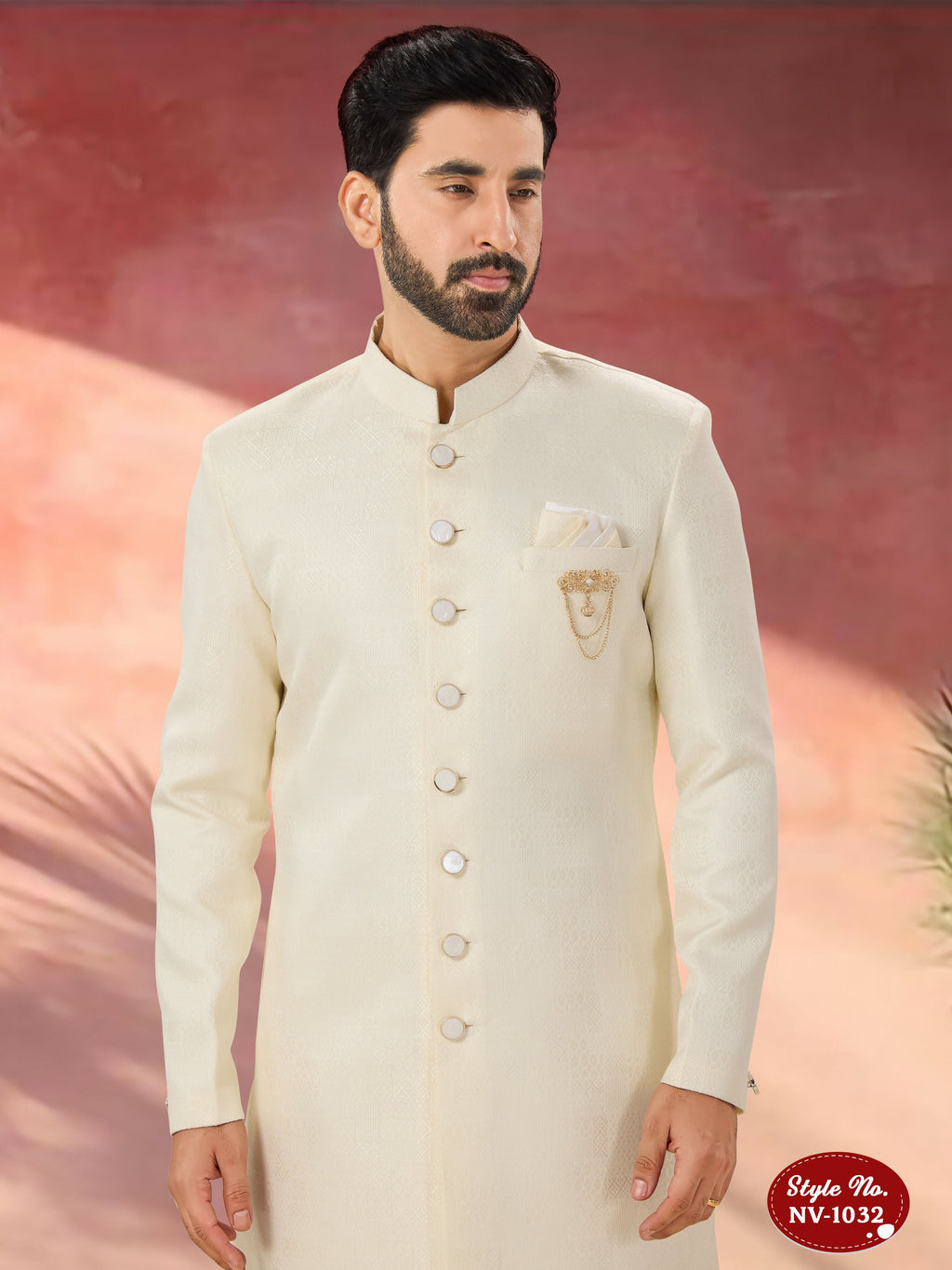 Joban Fashion Men's White Straight Imported Tr Self-Design In Fabric Indo-Western Kurta Set | Grocsy