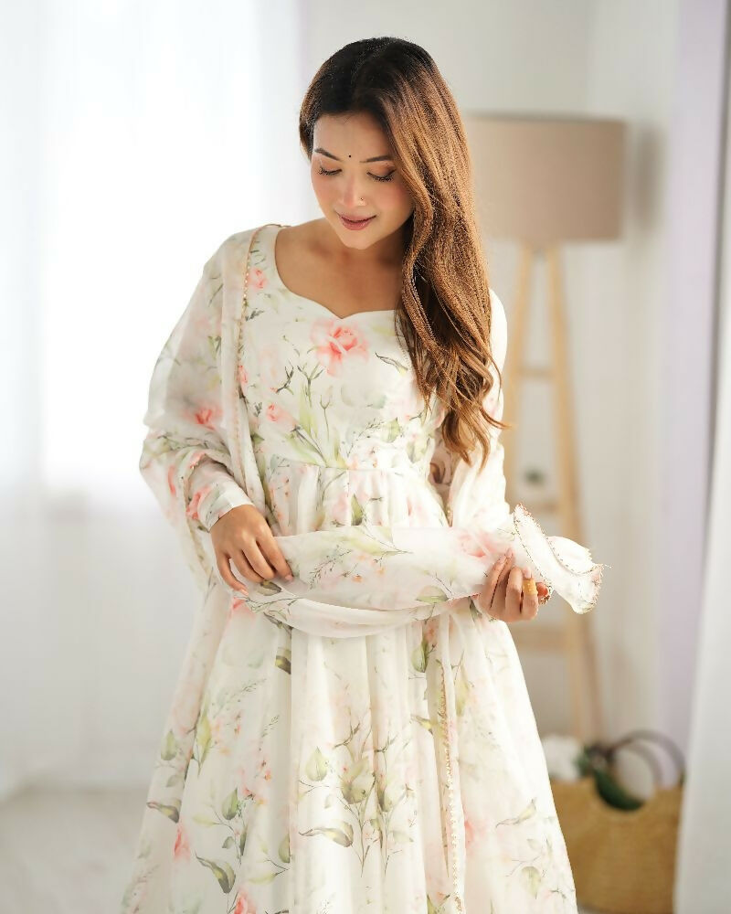 Joban Fashion Off White Kurta Set Organza Sequin Embroidery Work | Grocsy