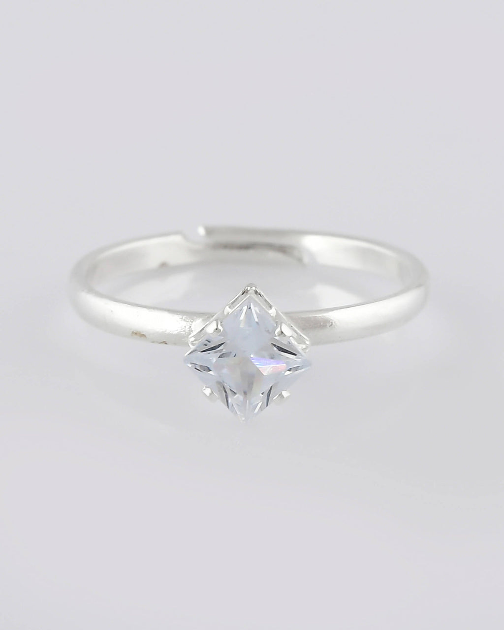 VOJ white CZ-detail Stainless Steel Cubic Zirconia Silver Plated adjustable finger Ring | Grocsy