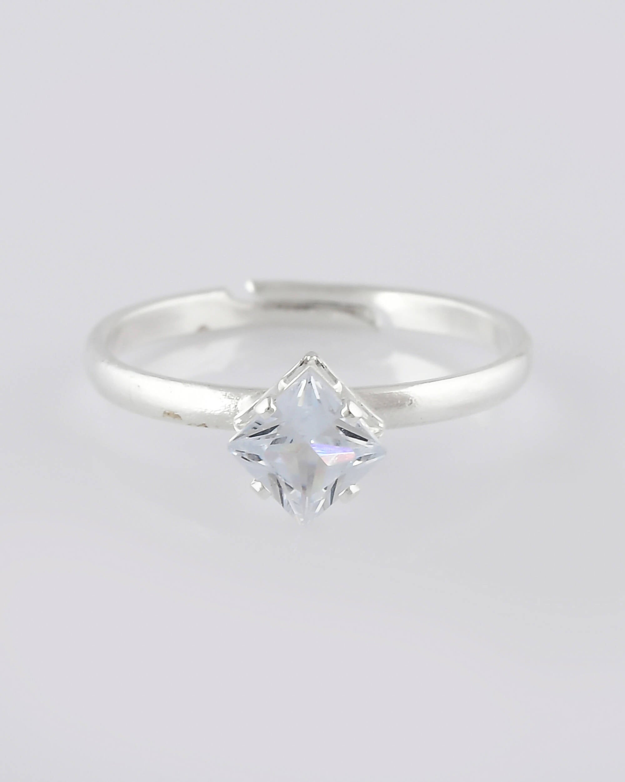 VOJ white CZ-detail Stainless Steel Cubic Zirconia Silver Plated adjustable finger Ring | Grocsy