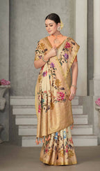 Beige Rangkat Tussar Silk Woven Design Saree with Unstitched Blouse - Mohmanthan Eshani | Grocsy