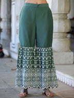 Juniper Women's Green Chinnon Embroidered Kurta Garara Set | Grocsy