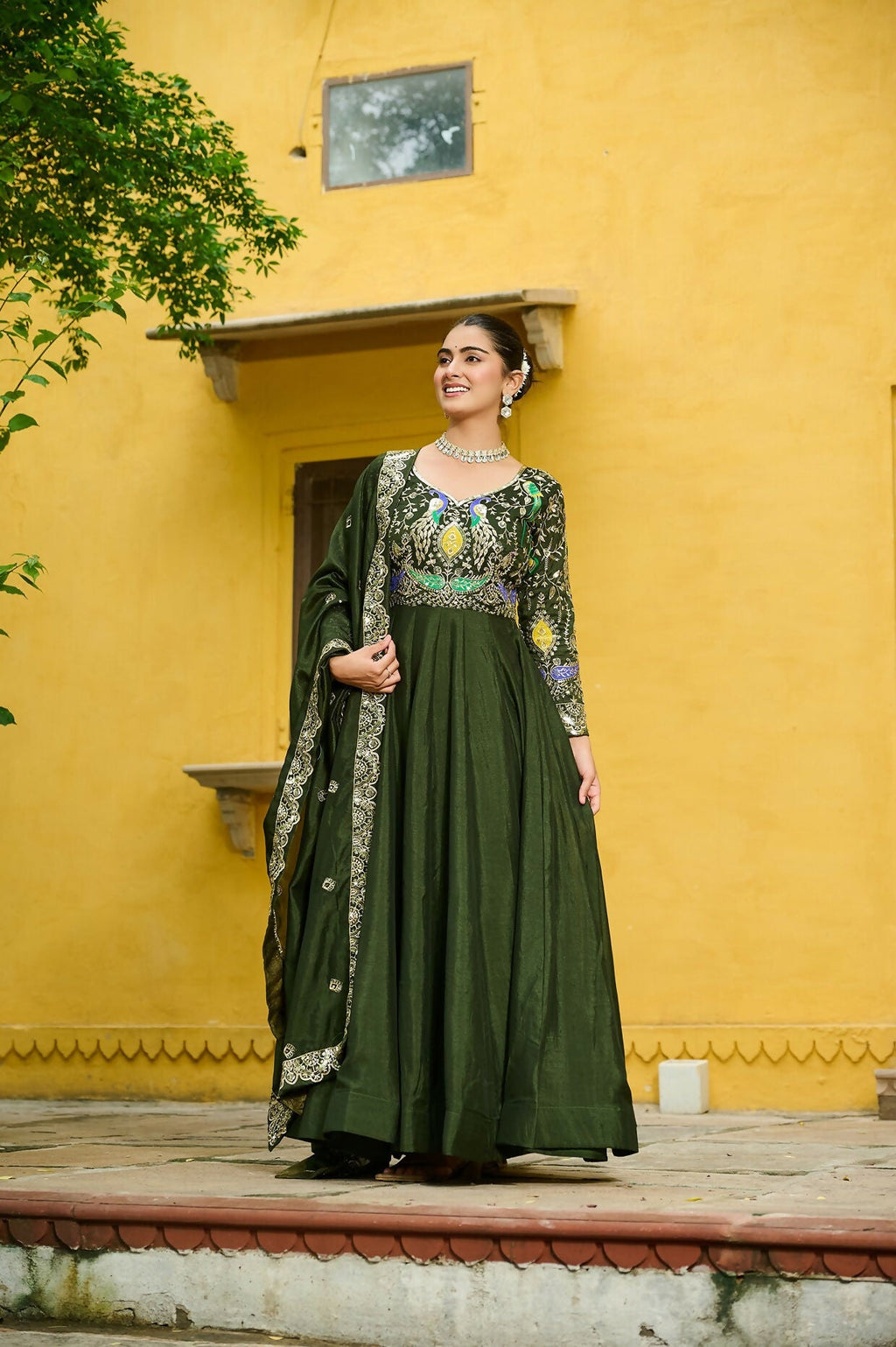Joban Fashion Green Silk Sequence Embroidery Work Kurta Set | Grocsy