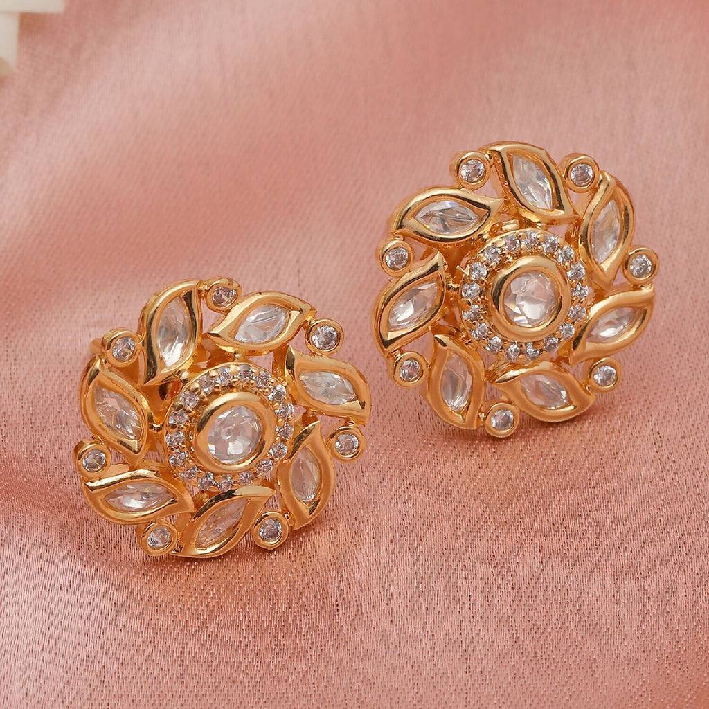 Round Kundan Studs (Gold) - Ruby Raang | Grocsy