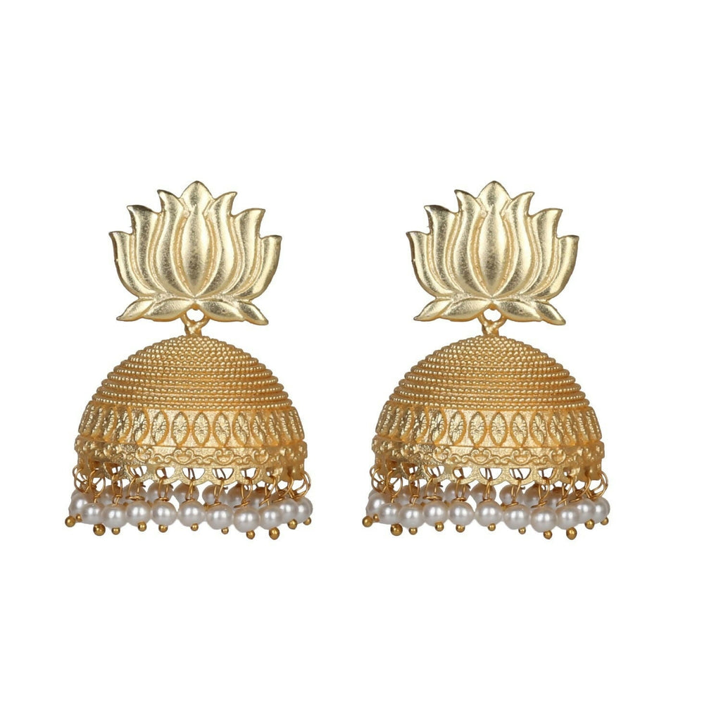 Joban Fashion Women Matte Gold Brass Jhumka | Grocsy