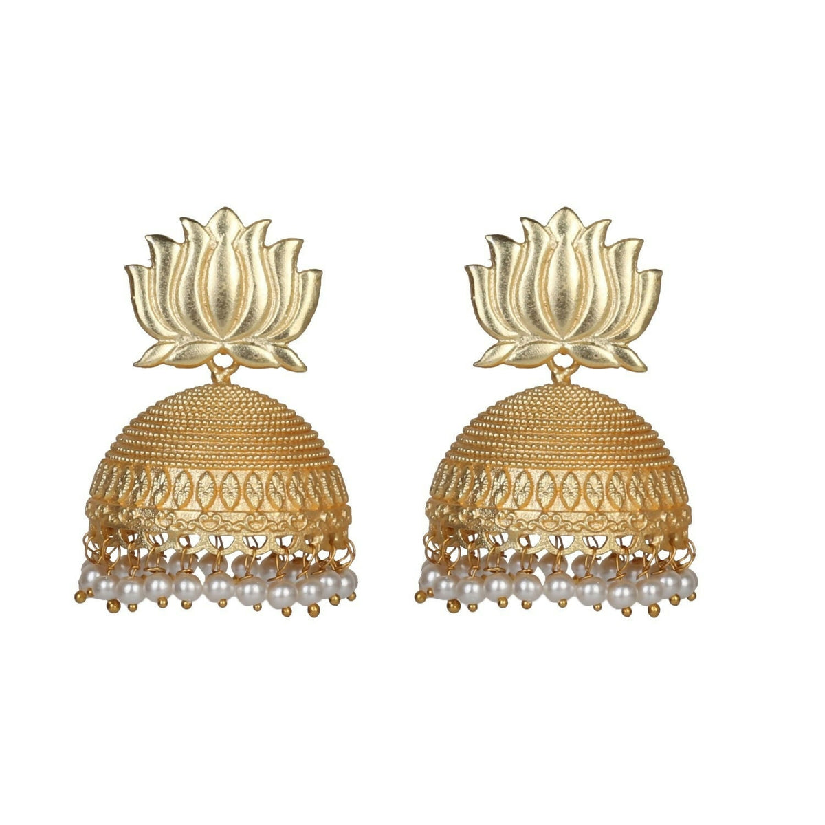 Joban Fashion Women Matte Gold Brass Jhumka | Grocsy