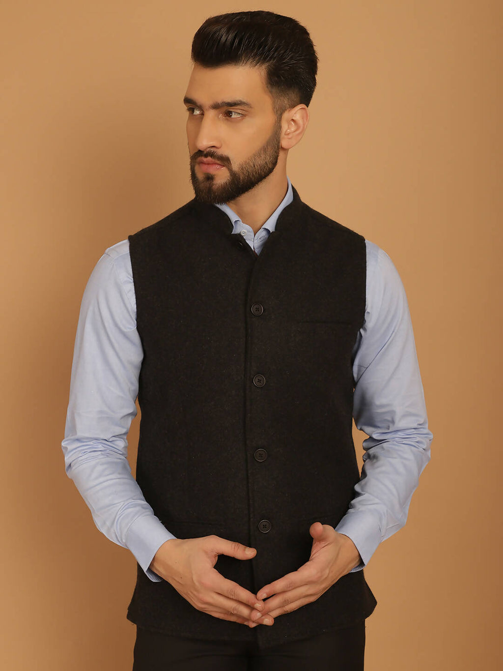 Even Apparels Pure Wool Nehru Jacket - Charcoal | Grocsy