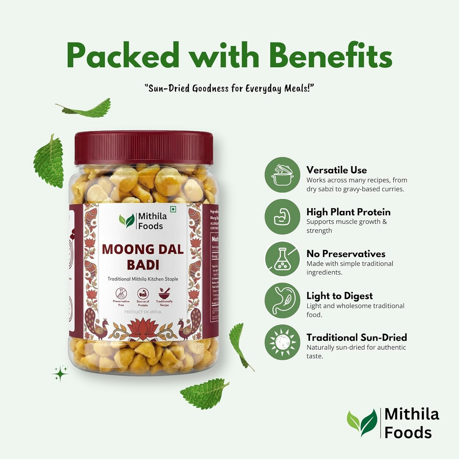 Mithila Foods Moong Dal Badi Light Sun-Dried Mangodi | Grocsy