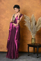 Very Much Indian Fusion Cotton Tissue Shimmer Saree - Maroon | Grocsy