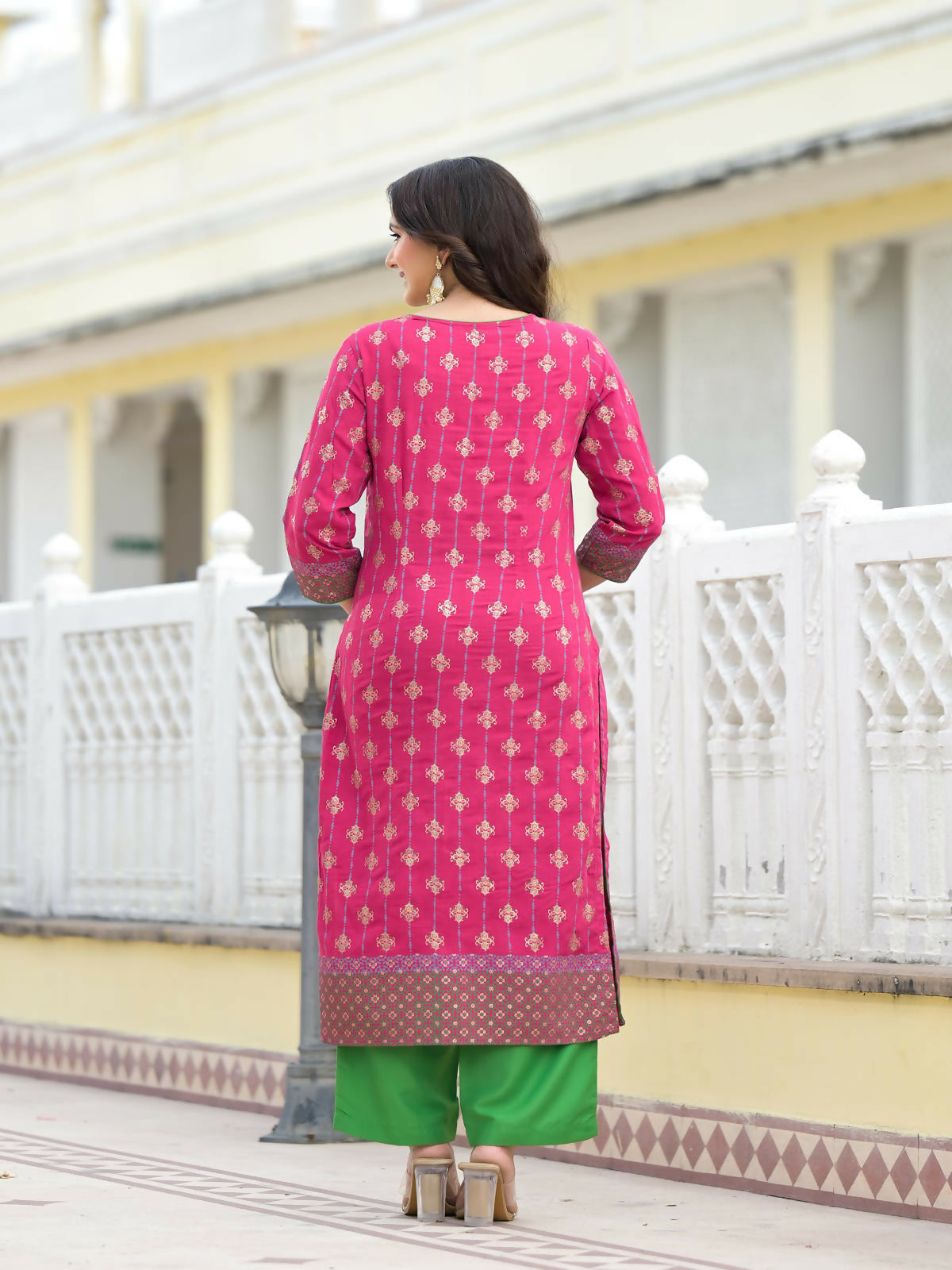 Juniper Women's Fuchsia Ethnic Motif Printed Muslin Kurta Pant With Dupatta Set With Beads & Sequins | Grocsy