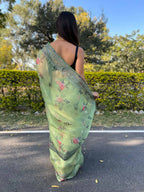 Vamsee Green Organza Saree | Grocsy