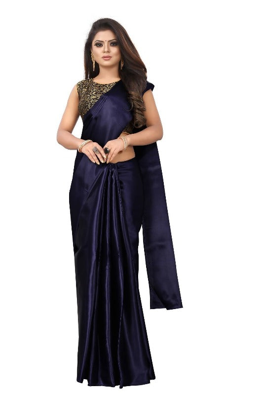 Vamika Navy Satin Designer Saree (PAVITRA NAVY) | Grocsy