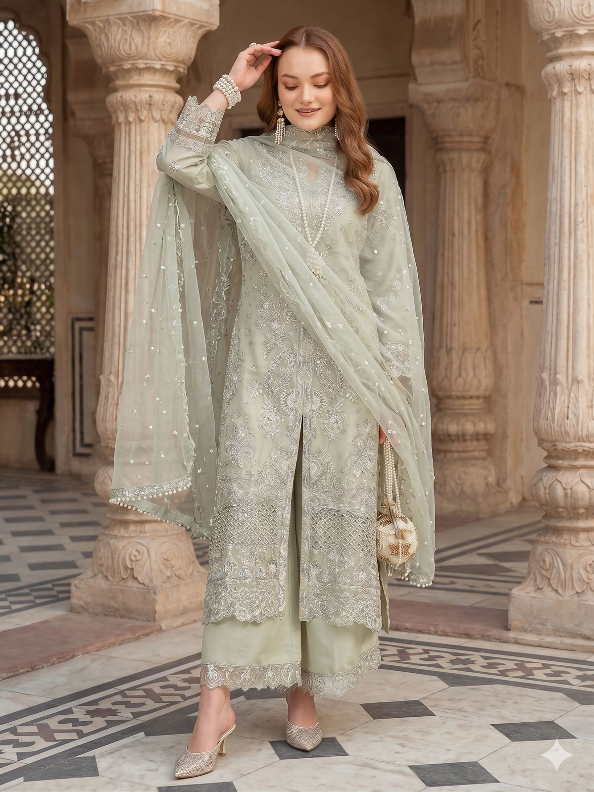 Teeya Creation Womens New Net With Heavy Embroiedery With Sequence Work Green Kurta Set | Grocsy