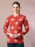 Myshka Women's Rust Embellished Raglan Sleeve Party Top | Grocsy