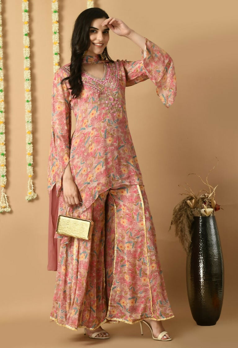 Joban Fashion Rose Gold Chinnon Kurta Set | Grocsy